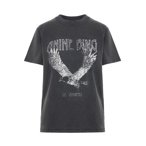 NWOT Anine Bing Lili Eagle Graphic Tee In Washed Black Size XS - Picture 1 of 4